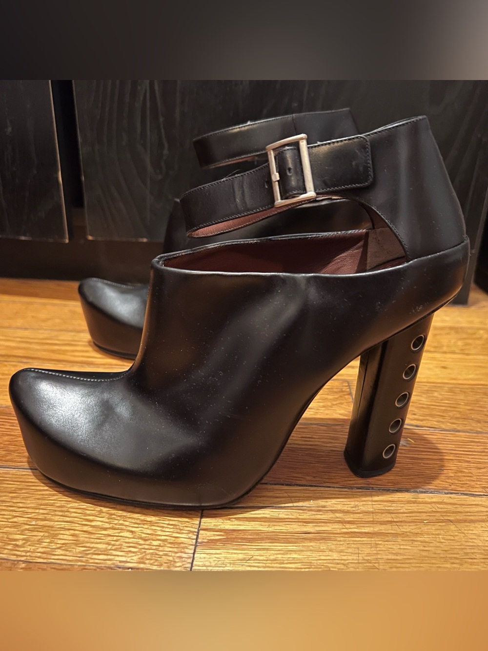 Marc Jacobs Black Leather Ankle Strap Platform Heels